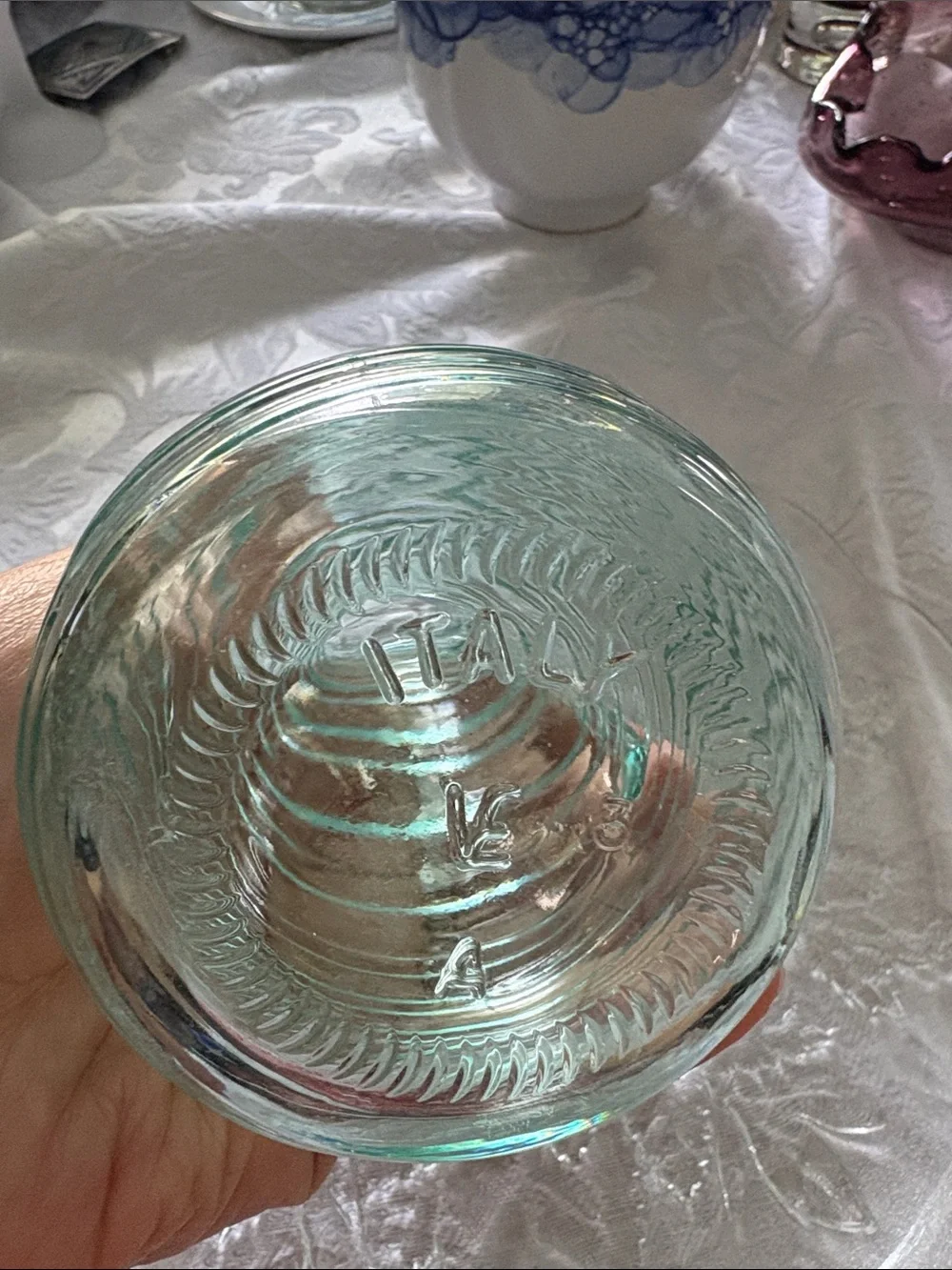 Aquamarine Ribbed Glass Cruet with Handle